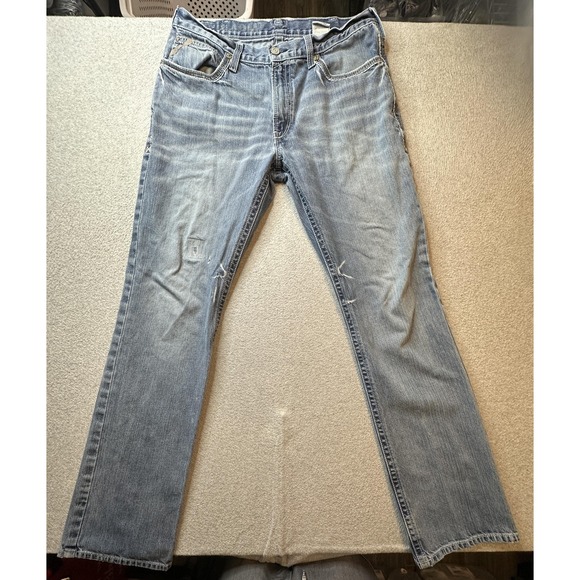 Ariat Jeans Mens 36x38 Blue Denim Straight Leg Light Wash Western YKK 10017511 - Picture 10 of 16